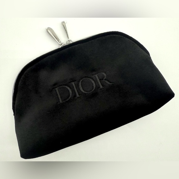 Dior Handbags - CHRISTIAN DIOR Velvet Embroidered Logo Zippered Luxury Makeup Pouch Bag OS NEW